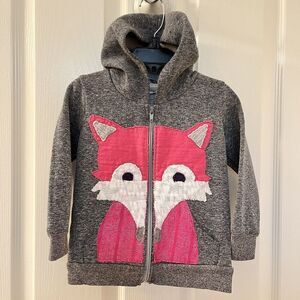 Oh Baby! Gray Pink Fox Applique Full Zip Hoodie Jacket Girls Size 4